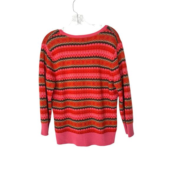 Talbots Petites Sweater Orange Pink Merino Wool Knit V-Neck Nordic Large - Picture 8 of 12